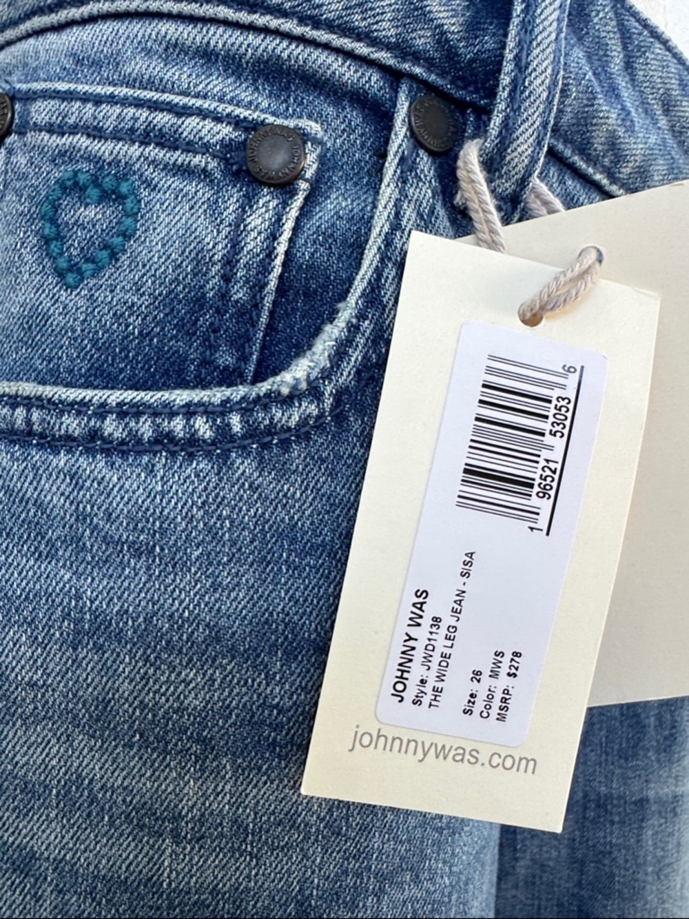 Johnny Was The Wide Leg Jean Sisa Medium Wash Embroidered Eagle Size 26 - Picture 8 of 12